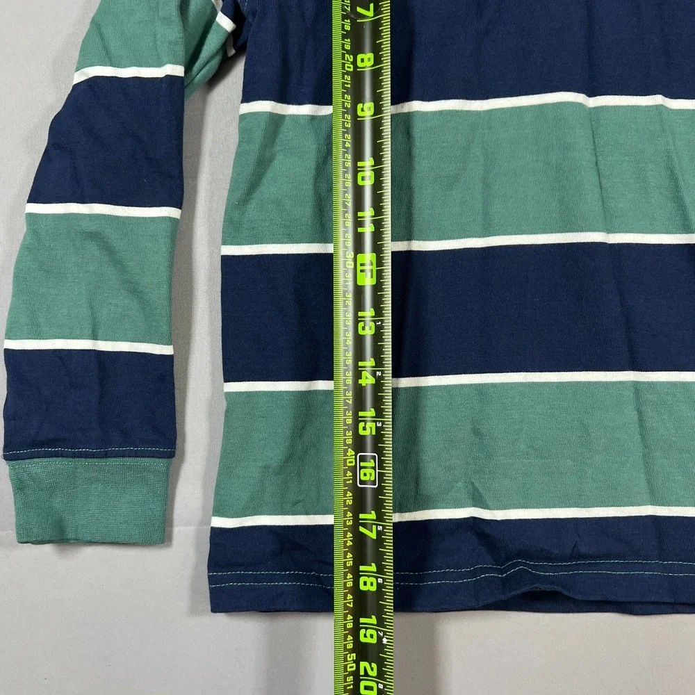 Tommy Bahama Rugby Shirt Kids Medium Navy Green Striped Long Sleeve Performance
